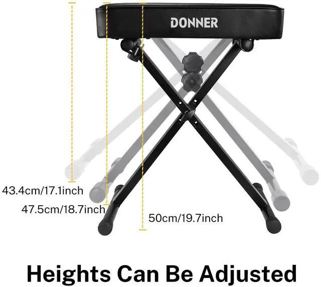 Alt view image 2 of 6 - Piano Bench, Adjustable Keyboard Bench Portable Stool Collapsible Chair Foldable Seat X-Style, 2.4 Inch Thickness High-Density Sponge Padded, Non-Skid Design, Black