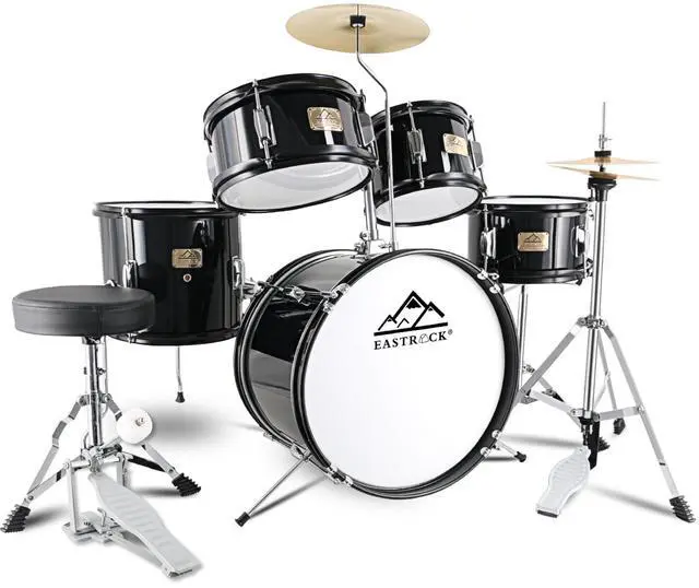 Main image of 5 Piece 16" Junior Drum Sets for Younth Drummer Beginner,Black | Drum Set for 7-12 Years Old with Throne,Cymbal,Pedal,Drumsticks