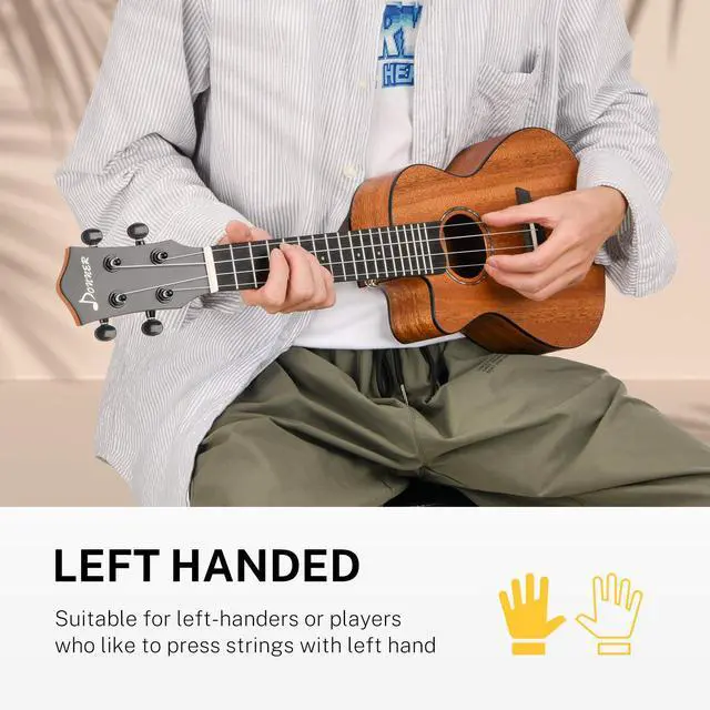 Alt view image 2 of 7 - Left handed Concert Ukulele Mahogany 23 Inch Professional Cutaway Ukelele Bundle Kit for Beginner Adults with Gig Bag Strap Nylon String Tuner Picks Cloth DUC-100L Ukalalee Yukalalee