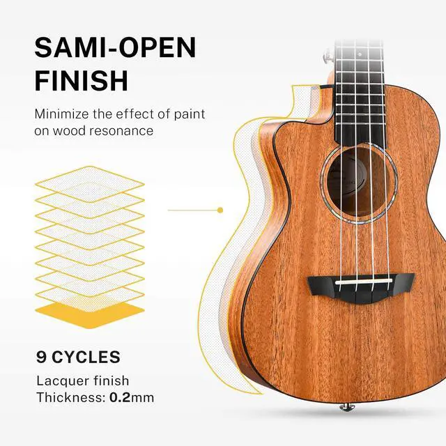 Alt view image 5 of 7 - Left handed Concert Ukulele Mahogany 23 Inch Professional Cutaway Ukelele Bundle Kit for Beginner Adults with Gig Bag Strap Nylon String Tuner Picks Cloth DUC-100L Ukalalee Yukalalee