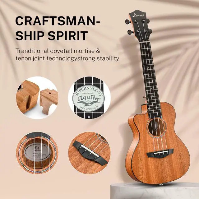 Alt view image 6 of 7 - Left handed Concert Ukulele Mahogany 23 Inch Professional Cutaway Ukelele Bundle Kit for Beginner Adults with Gig Bag Strap Nylon String Tuner Picks Cloth DUC-100L Ukalalee Yukalalee