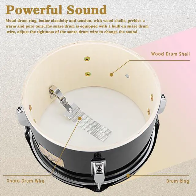 Alt view image 6 of 7 - 5 Piece 16" Junior Drum Sets for Younth Drummer Beginner,Black | Drum Set for 7-12 Years Old with Throne,Cymbal,Pedal,Drumsticks
