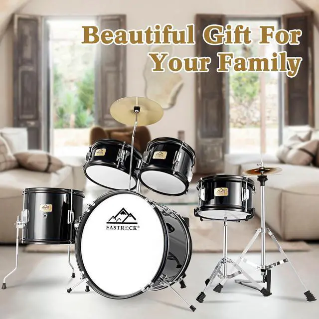 Alt view image 7 of 7 - 5 Piece 16" Junior Drum Sets for Younth Drummer Beginner,Black | Drum Set for 7-12 Years Old with Throne,Cymbal,Pedal,Drumsticks