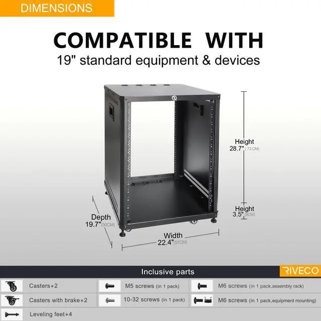 Alt view image 2 of 6 - 15U Network & Audio Rack with Feet & Wheels, Obtuse Angel Server Rack Cabinet, Rolling Studio Rack Case with Adjustable Depth Rails for 19" Stereo Recording & IT Equipment Mounting 1PCS