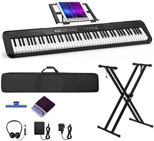 Main image of 88 Key Digital Piano, Semi Weighted Electronic Keyboard Piano with Music Stand, Power Supply, Sustain Pedal, Bluetooth, Carrying Case, Headphones, USB-MIDI Compatibility, for Beginner Professional