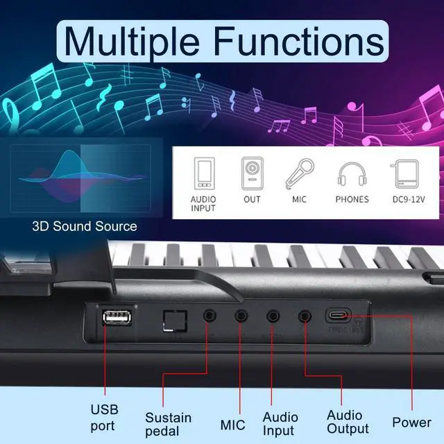 Alt view image 3 of 7 - 88 Key Digital Piano, Semi Weighted Electronic Keyboard Piano with Music Stand, Power Supply, Sustain Pedal, Bluetooth, Carrying Case, Headphones, USB-MIDI Compatibility, for Beginner Professional