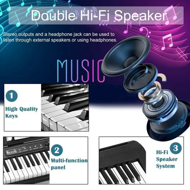 Alt view image 4 of 7 - 88 Key Digital Piano, Semi Weighted Electronic Keyboard Piano with Music Stand, Power Supply, Sustain Pedal, Bluetooth, Carrying Case, Headphones, USB-MIDI Compatibility, for Beginner Professional