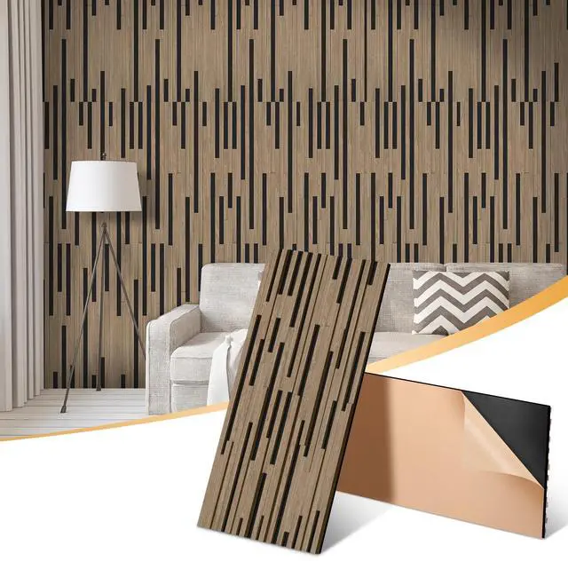 Main image of 2 Pack Acoustic Wood Slat Panels - 47.3x23.6x0.7 Inch 3D Textured Self-Adhesive Sound Absorbing Panels, Easy Install Soundproof Wall Panels for Bedroom, Office, Interior Decor (Walnut)