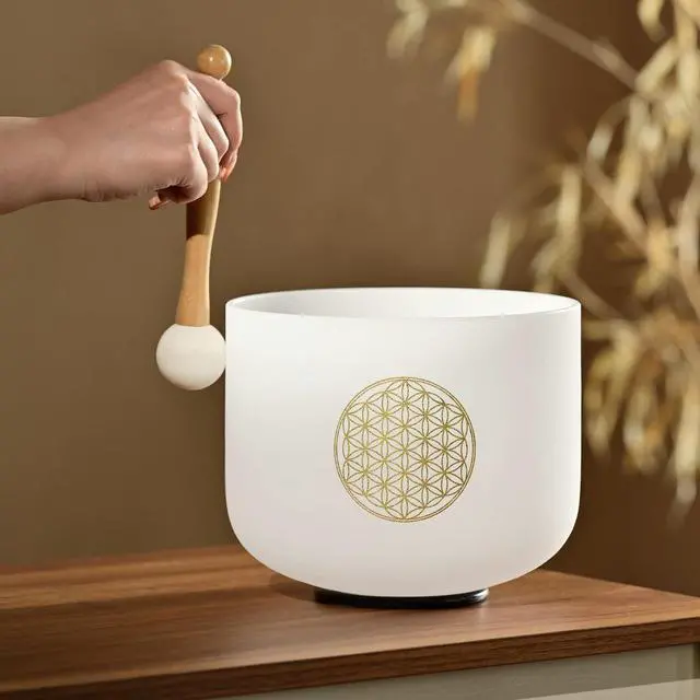 Alt view image 5 of 6 - 528HZ C Note 8 Inch Flower Of Life Crystal Singing Bowl Meditation Sound Bath Sound Healing Chakra Singing Bowl