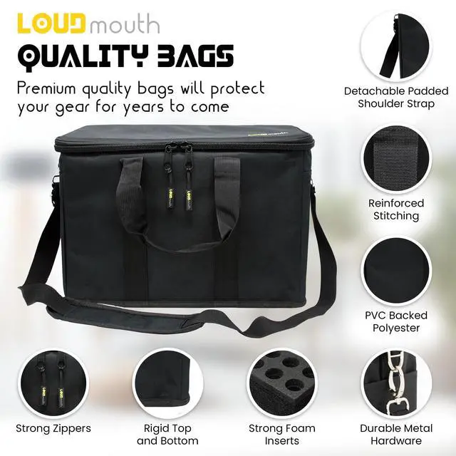 Alt view image 2 of 7 - 12 Slot Microphone Case with Foam | Rugged Padded Bag For Wired and Wireless Mics | 16" x 11" x 7.75"