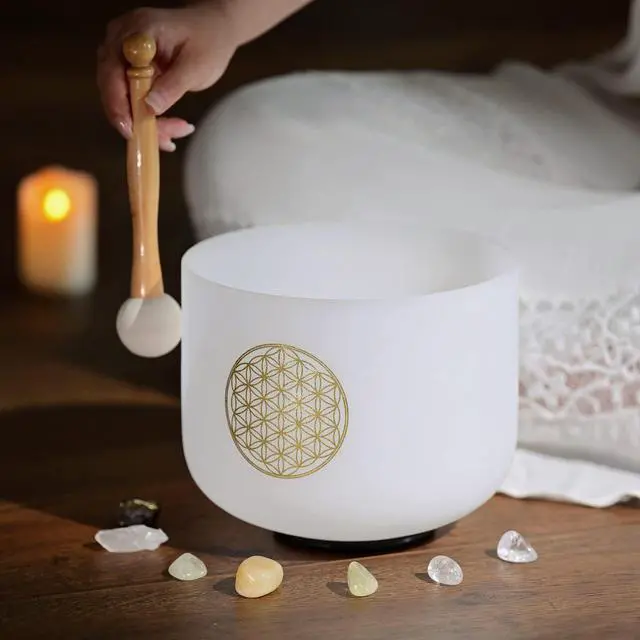 Alt view image 6 of 6 - 528HZ C Note 8 Inch Flower Of Life Crystal Singing Bowl Meditation Sound Bath Sound Healing Chakra Singing Bowl