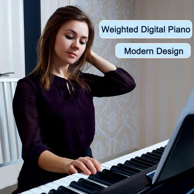Alt view image 7 of 7 - 88 Key Digital Piano, Semi Weighted Electronic Keyboard Piano with Music Stand, Power Supply, Sustain Pedal, Bluetooth, Carrying Case, Headphones, USB-MIDI Compatibility, for Beginner Professional