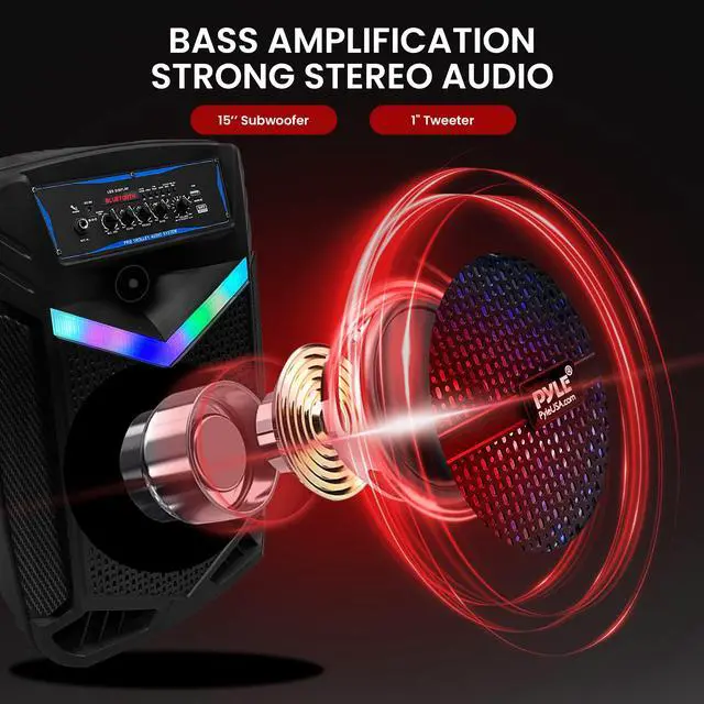 Alt view image 2 of 7 - Portable Bluetooth PA Speaker System - 1200W Rechargeable Outdoor Bluetooth Speaker Portable PA System w/ 15 Subwoofer 1 Tweeter, Recording Function Mic in Party Lights USB/SD Radio