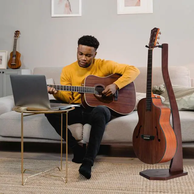 Alt view image 2 of 7 - Guitar Stand Wooden, Handmade German Ash Solid Wood Racks Floor, for Electric, Acoustic, Classical Guitars, Banjos, Mandolins-Dark Brown