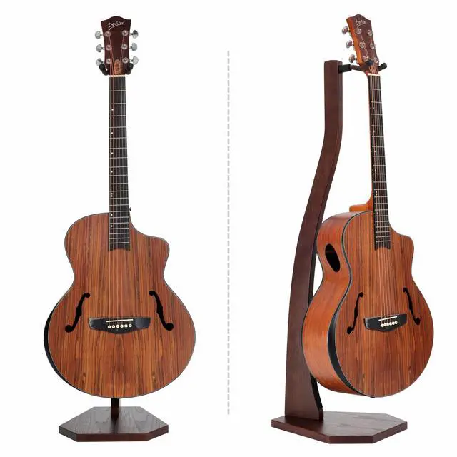 Alt view image 4 of 7 - Guitar Stand Wooden, Handmade German Ash Solid Wood Racks Floor, for Electric, Acoustic, Classical Guitars, Banjos, Mandolins-Dark Brown