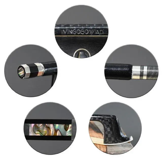 Alt view image 3 of 7 - Textured Carbon Fiber Violin Bow 4/4 Size 110V Advanced Level Parisian Eyes Ebony Frog 4 4 Full Fine Siberian Horse Hair Sweet Tone Straight Stick Smooth Screw for Professional Player