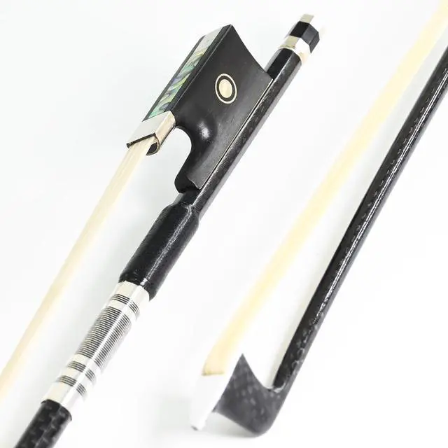 Alt view image 4 of 7 - Textured Carbon Fiber Violin Bow 4/4 Size 110V Advanced Level Parisian Eyes Ebony Frog 4 4 Full Fine Siberian Horse Hair Sweet Tone Straight Stick Smooth Screw for Professional Player