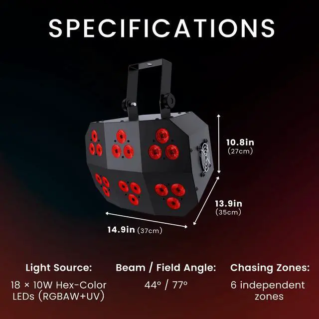 Alt view image 2 of 7 - Wash Fx Hex Ils Multi Purpose Led Effect Light | Blinder Wash & Chase Effects In One Unit | Six Zone Eye Candy Output | Uv Blacklight Performance | Stand Alone Dmx Ir Master Slave Control