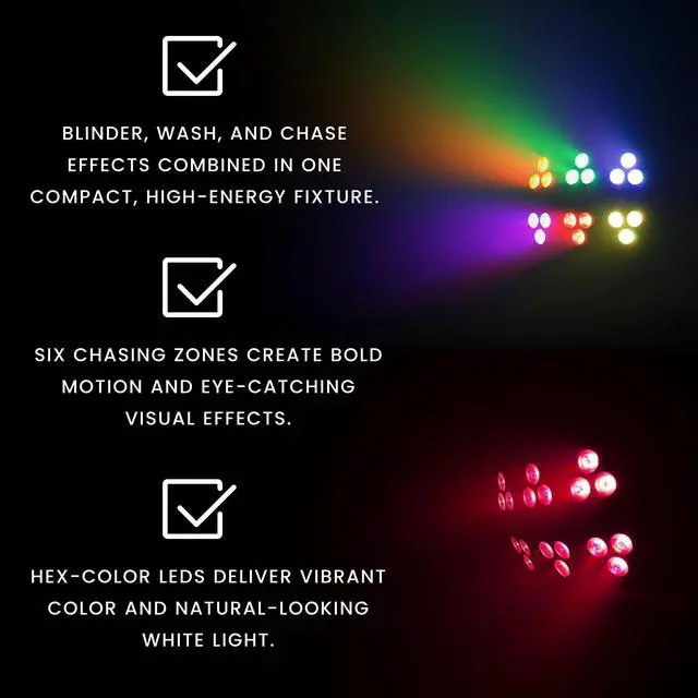 Alt view image 3 of 7 - Wash Fx Hex Ils Multi Purpose Led Effect Light | Blinder Wash & Chase Effects In One Unit | Six Zone Eye Candy Output | Uv Blacklight Performance | Stand Alone Dmx Ir Master Slave Control