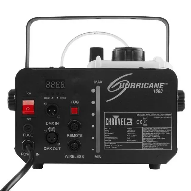 Alt view image 6 of 7 - Hurricane 1600 Compact High-Output Fog Machine w/Timer Remote & Automatic Shut-Off, BLACK