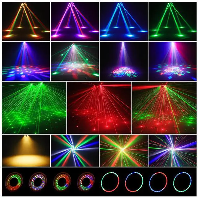 Alt view image 4 of 7 - Moving Head DJ Lights,5 in 1 Stage Party Lights with RGBW Halo Ring 6 Arms Beam,Red Green Starry,Pattern White & Amber Strobe Effects,Sound Activated DMX512 & Remote for Disco Club Wedding Bar