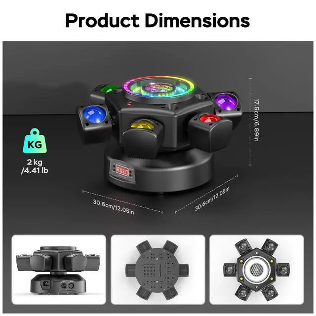 Alt view image 6 of 7 - Moving Head DJ Lights,5 in 1 Stage Party Lights with RGBW Halo Ring 6 Arms Beam,Red Green Starry,Pattern White & Amber Strobe Effects,Sound Activated DMX512 & Remote for Disco Club Wedding Bar