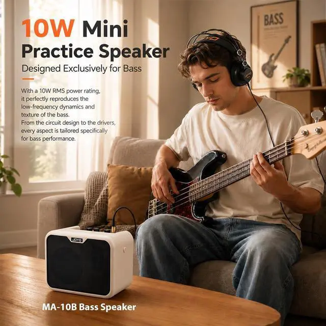 Alt view image 2 of 7 - 10W Portable Bass Amplifier with 15ft Bass Guitar Cable Mini Bass Practice Amp Battery Powered Combo Bass Amp MA-10B Dual Channel (CMA10B)