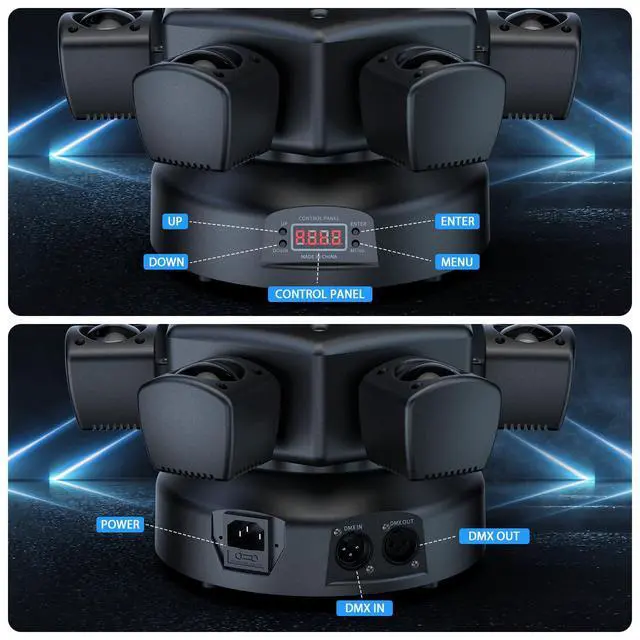 Alt view image 7 of 7 - Moving Head DJ Lights,5 in 1 Stage Party Lights with RGBW Halo Ring 6 Arms Beam,Red Green Starry,Pattern White & Amber Strobe Effects,Sound Activated DMX512 & Remote for Disco Club Wedding Bar