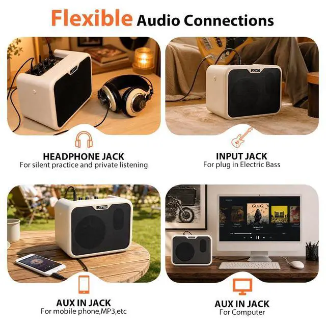 Alt view image 5 of 7 - 10W Portable Bass Amplifier with 15ft Bass Guitar Cable Mini Bass Practice Amp Battery Powered Combo Bass Amp MA-10B Dual Channel (CMA10B)