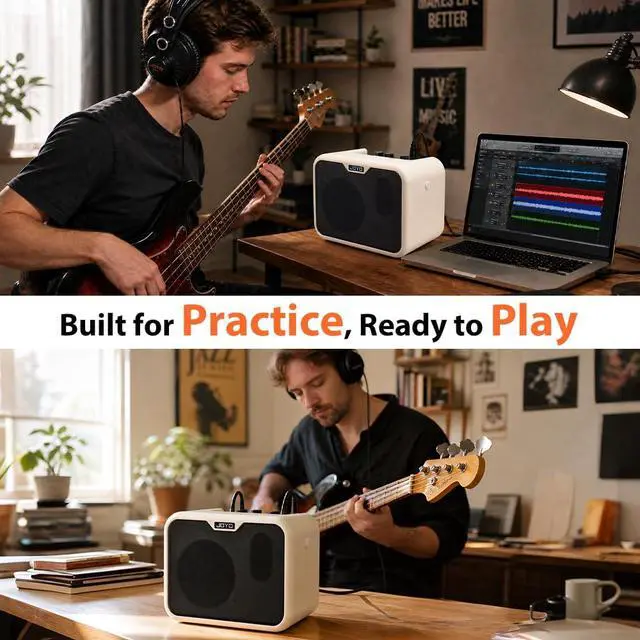 Alt view image 6 of 7 - 10W Portable Bass Amplifier with 15ft Bass Guitar Cable Mini Bass Practice Amp Battery Powered Combo Bass Amp MA-10B Dual Channel (CMA10B)