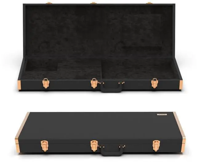 Main image of Renoster Electric Guitar Hard Case with Lock, For Fender Ibanez ESP PRS and Standard Size Guitar, Interior Accessory Compartment (Guitar Case+Stand+String+Cable+Picks, Black-Guitar)