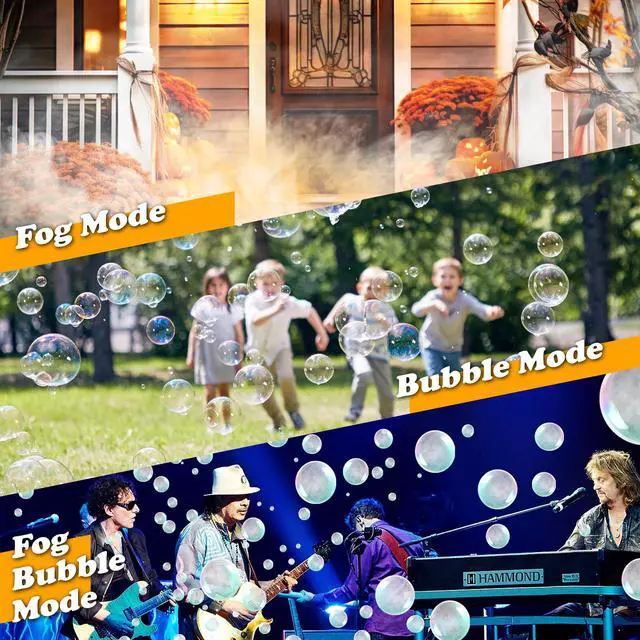 Alt view image 2 of 7 - Fog Bubble Machine with 6 PCS RGB Lights & Remote,900W 3 in 1 Smoke Bubble Maker Unleash High-Output Long-Range Bubble & Fog Blower for Halloween Christmas Party Wedding Birthday (Small)