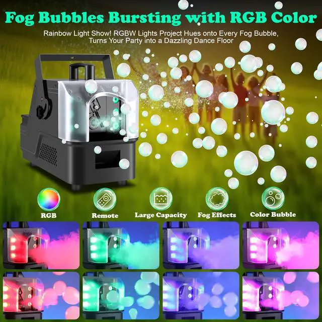 Alt view image 3 of 7 - Fog Bubble Machine with 6 PCS RGB Lights & Remote,900W 3 in 1 Smoke Bubble Maker Unleash High-Output Long-Range Bubble & Fog Blower for Halloween Christmas Party Wedding Birthday (Small)