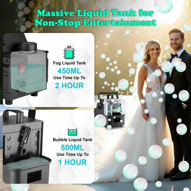 Alt view image 5 of 7 - Fog Bubble Machine with 6 PCS RGB Lights & Remote,900W 3 in 1 Smoke Bubble Maker Unleash High-Output Long-Range Bubble & Fog Blower for Halloween Christmas Party Wedding Birthday (Small)