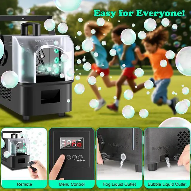 Alt view image 7 of 7 - Fog Bubble Machine with 6 PCS RGB Lights & Remote,900W 3 in 1 Smoke Bubble Maker Unleash High-Output Long-Range Bubble & Fog Blower for Halloween Christmas Party Wedding Birthday (Small)
