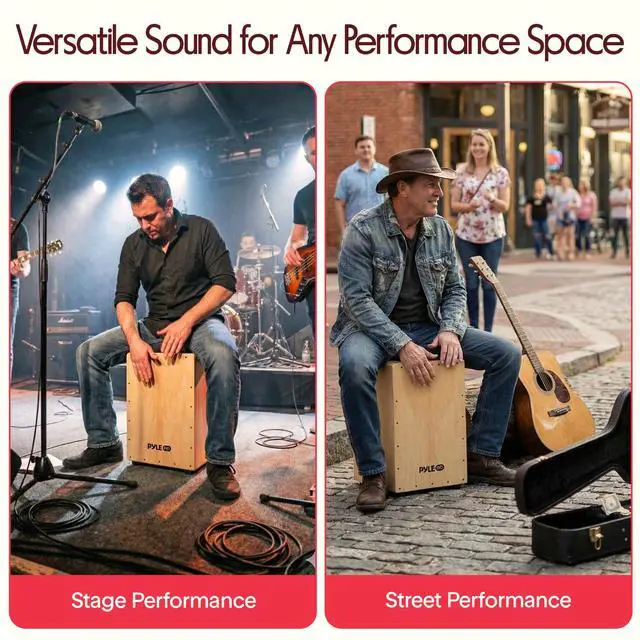 Alt view image 6 of 7 - Stringed Jam Wooden Cajon, Handcraft Compact And Lightweight Percussion Box With Internal Guitar Strings, Rubber Capped Feet, Suitable For All Ages