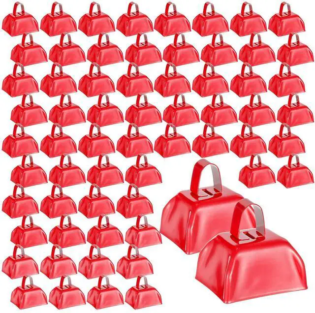 Main image of 72 Pcs Metal Cowbells with Handle Cowbells Noise Makers Small Call Bells Bulk for Decorations Football Games Sport Event Cheering Ornament Wedding Party Celebration, 3 x 2.8 x 2.5 Inch(Red)