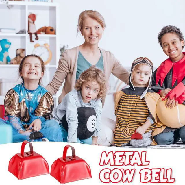 Alt view image 6 of 7 - 72 Pcs Metal Cowbells with Handle Cowbells Noise Makers Small Call Bells Bulk for Decorations Football Games Sport Event Cheering Ornament Wedding Party Celebration, 3 x 2.8 x 2.5 Inch(Red)