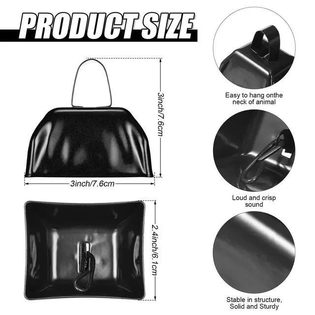 Alt view image 2 of 7 - 72 Pcs Metal Cowbells with Handle Cowbells Noise Makers Small Call Bells Bulk for Decorations Football Games Sport Event Cheering Ornament Wedding Party Celebration, 3 x 2.8 x 2.5 Inch(Black)
