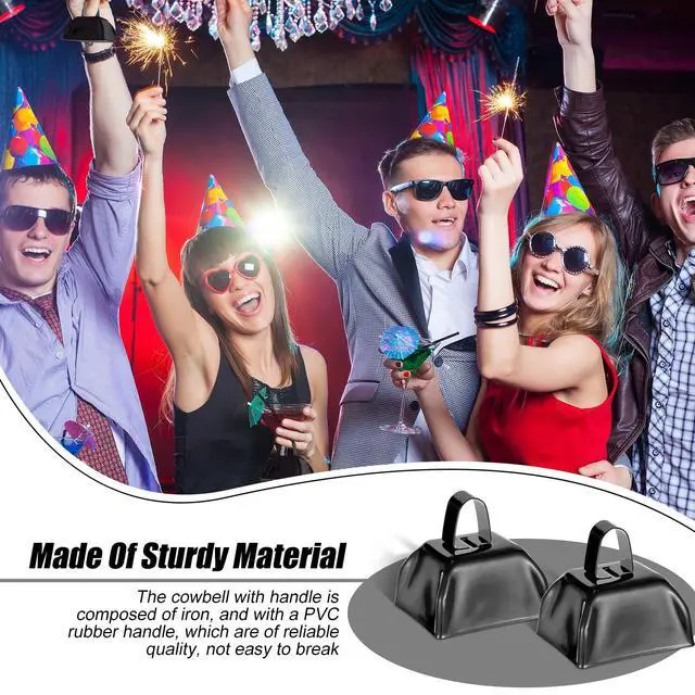 Alt view image 5 of 7 - 72 Pcs Metal Cowbells with Handle Cowbells Noise Makers Small Call Bells Bulk for Decorations Football Games Sport Event Cheering Ornament Wedding Party Celebration, 3 x 2.8 x 2.5 Inch(Black)