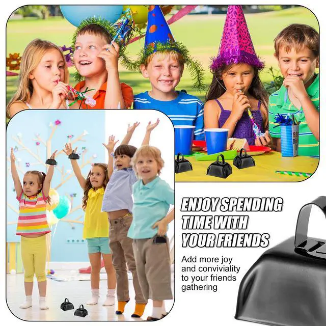 Alt view image 7 of 7 - 72 Pcs Metal Cowbells with Handle Cowbells Noise Makers Small Call Bells Bulk for Decorations Football Games Sport Event Cheering Ornament Wedding Party Celebration, 3 x 2.8 x 2.5 Inch(Black)