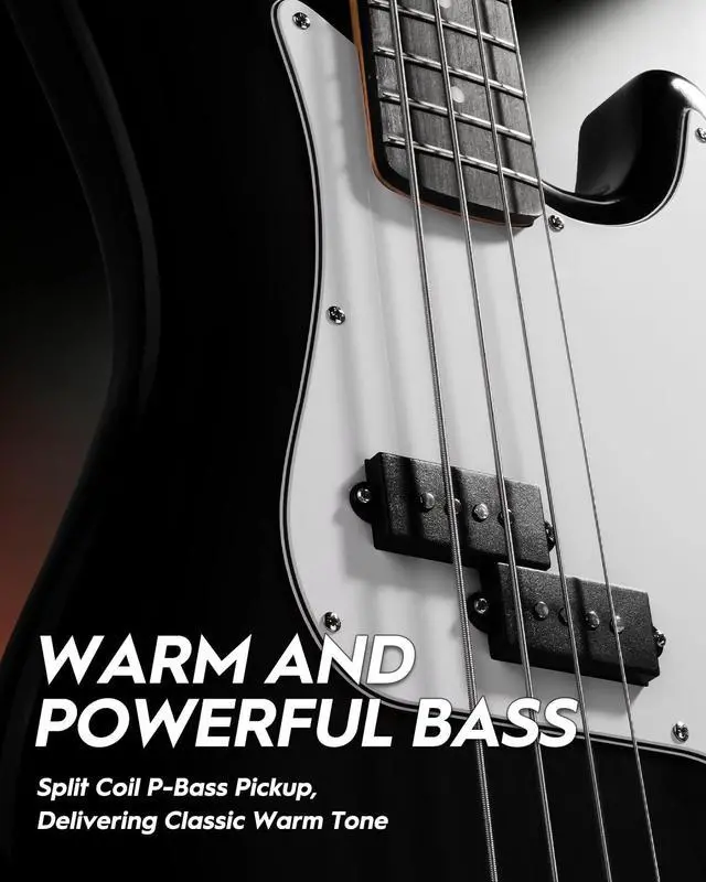 Alt view image 2 of 7 - Electric Bass Guitar 4 Strings Full-Size Beginner Kit, Standard Bass for Starter with 2 x 5w Amp, Bag, Tuner, Strap, Cable, SPB-S10 Black