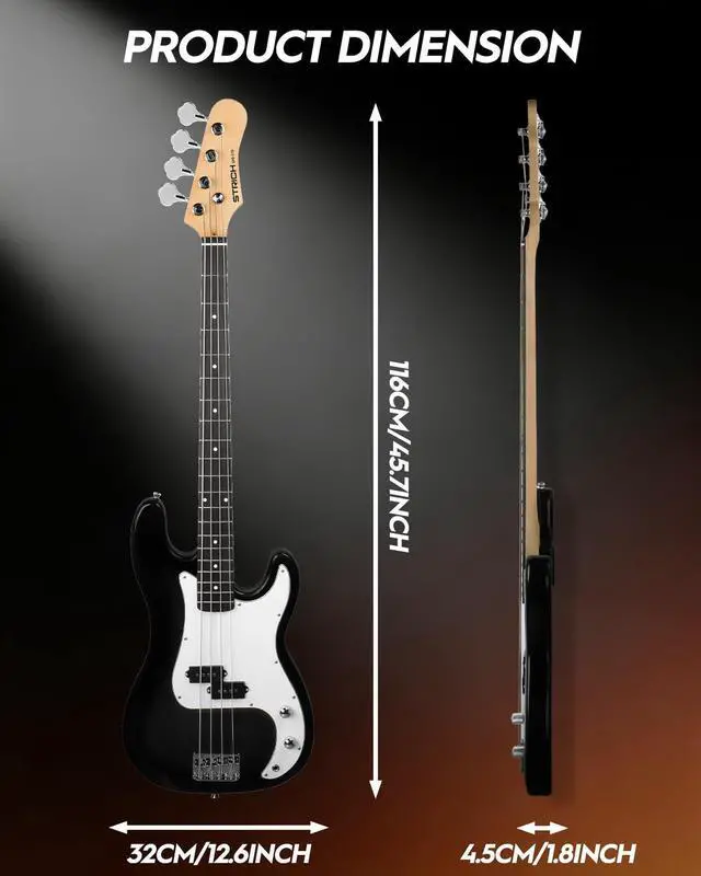Alt view image 6 of 7 - Electric Bass Guitar 4 Strings Full-Size Beginner Kit, Standard Bass for Starter with 2 x 5w Amp, Bag, Tuner, Strap, Cable, SPB-S10 Black