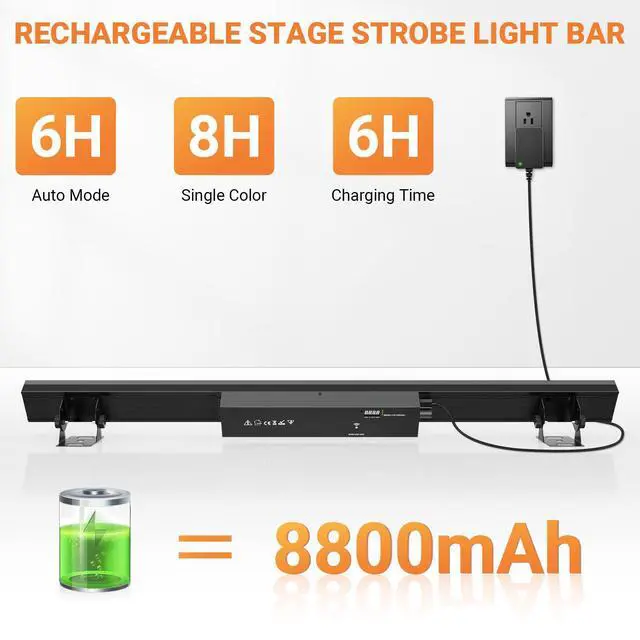 Alt view image 3 of 7 - Battery Powered Stage Light Bar: 150W 3IN1 RGBW Color Changing - Wireless 2.4G DMX & Remote Control - Strobe & Beam Effects - Uplights for Events Moblie DJ Party Music Show Bar & Club Band Performance