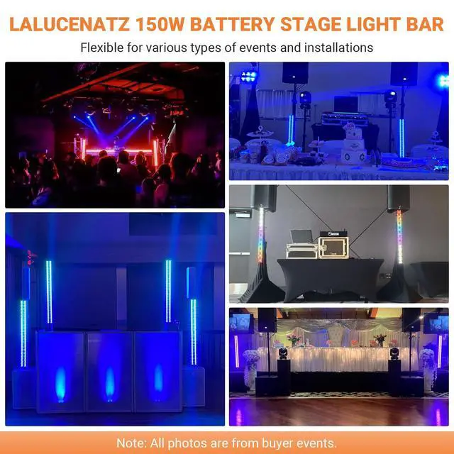 Alt view image 6 of 7 - Battery Powered Stage Light Bar: 150W 3IN1 RGBW Color Changing - Wireless 2.4G DMX & Remote Control - Strobe & Beam Effects - Uplights for Events Moblie DJ Party Music Show Bar & Club Band Performance