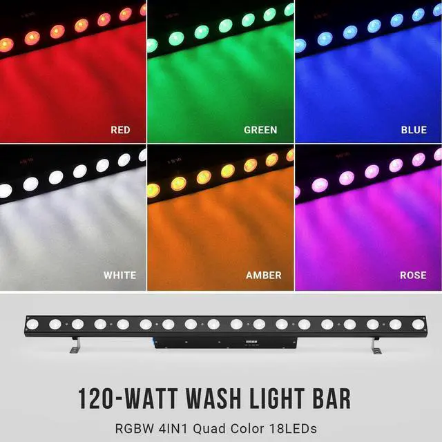 Alt view image 2 of 7 - Stage Wash Light Bar: 120W RGBW LEDs Individually Controlled DMX Light Bar - 114 Colorful Chase Effects & 15 Static Colors - Sound DMX Control for DJ Wedding Party Club GigBar Live Show