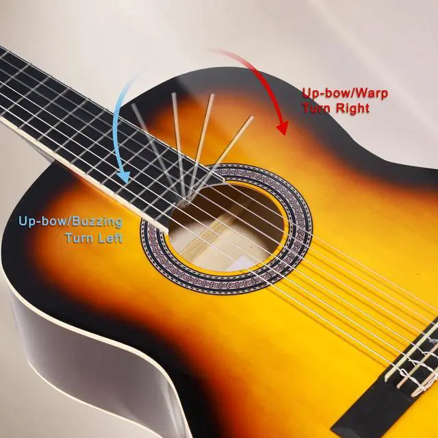 Alt view image 7 of 7 - Full Size Classical Nylon Strings Acoustic Guitar 39 Inch Classic Guitarra Starter Bundle for Adult with Free Lessons, Gig Bag, E-tuner, Footstool, Teens Student Beginner Kits (Sunburst, 39 Inch)