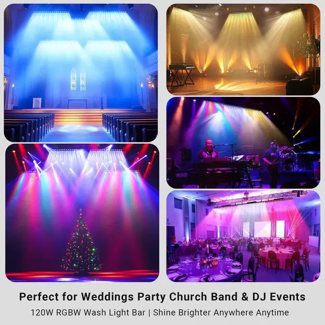 Alt view image 7 of 7 - Stage Wash Light Bar: 120W RGBW LEDs Individually Controlled DMX Light Bar - 114 Colorful Chase Effects & 15 Static Colors - Sound DMX Control for DJ Wedding Party Club GigBar Live Show