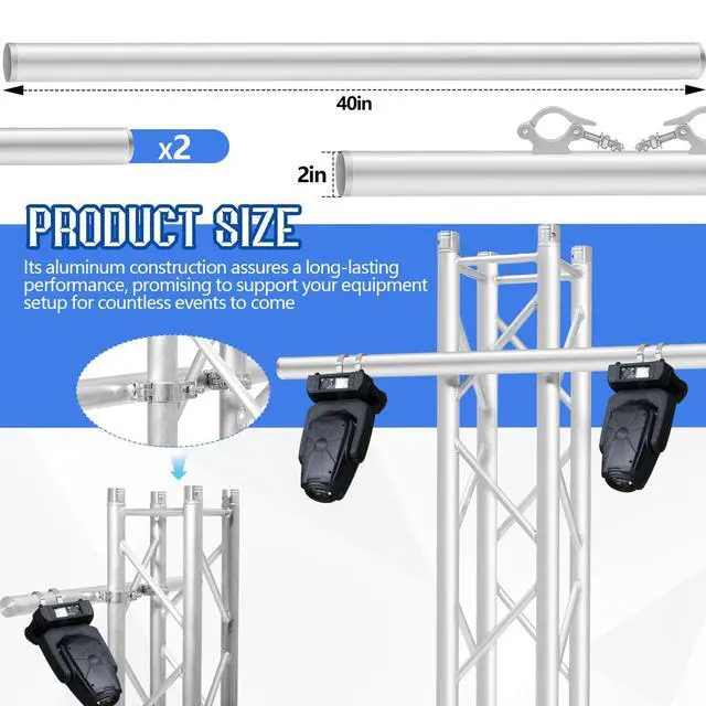 Alt view image 3 of 6 - 2 Pcs 40 Inch Aluminum Truss Mounting Pole Extension, Dual Clamp Crossbar Compatible with F34/f32 Truss, Professional Lighting & Audio Mount for Stage, Dj & Live Events