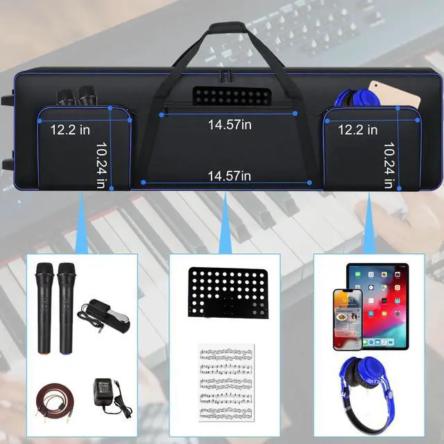 Alt view image 3 of 7 - 88 Key Keyboard Case Soft Padded with Wheels (52.75''x12.2''x7.1'') | 88 Key Piano Rolling Gig Bag with Multiple Accessory Pockets, Comfortable Backpack-Strap & Carrying Handle, Sturdy & Durable